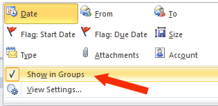 Outlook 2010 Arrangement Show in Groups option