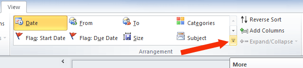 Outlook 2010 Arrangement More button