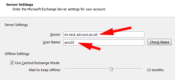Outlook manual profile server settings