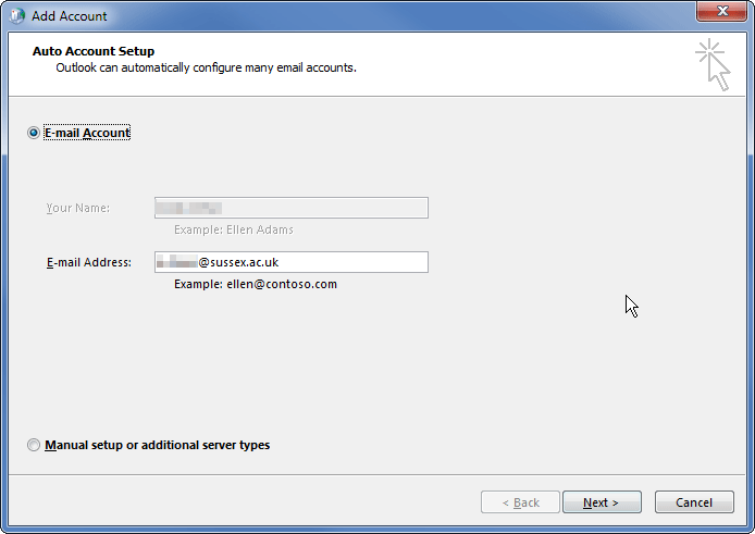 Outlook 2013 add account