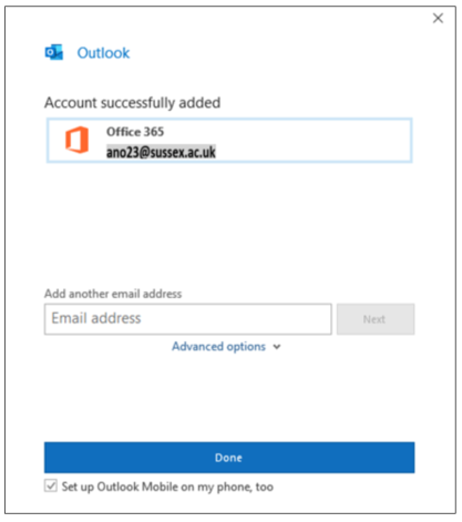 Outlook confirmation message