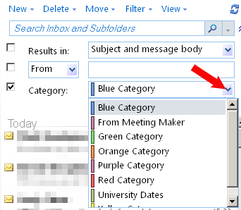 OWA Advanced Search options