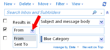 OWA Advanced Search options