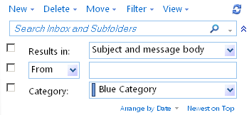 OWA Advanced Search options