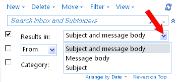 OWA Advanced Search options
