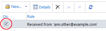 OWA Inbox Rule On button (ticked)