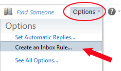 OWA Inbox Rules option