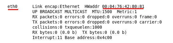 screenshot from Ubuntu terminal window showing the 12-character MAC address