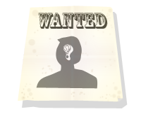 wanted poster with silhouette and question mark