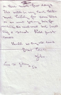 The closing lines of Johns last letter to his father Rudyard 