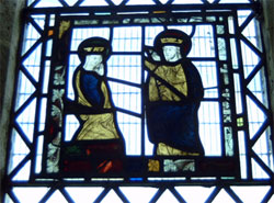 Picture puzzle: the 13th century glass at St Marys North Stoke depicts a scene from the life of its patron saint, the Virgin Mary