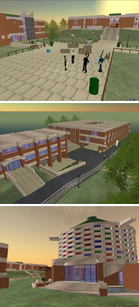 screenshots from the University of Sussex virtual campus in Second Life