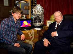 Physicist Seb Oliver talks with Sir Patrick Moore for The Sky At Night