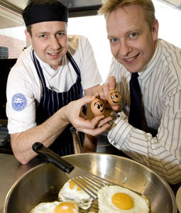 Executive Chef Mark Hancock and Hospitality General Manager David Chick crack a yolk or two to celeb