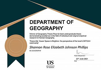 Geography thesis prize BA