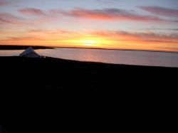 Midnight sun over the Canadian Arctic tundra