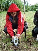 Katy Boon with PXRF on soil in situ
