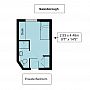 Illustration of Swanborough en-suite bedroom floorplan, which is 2.93 metres by 4.48 metres (or 9 foot 7 inches by 14 foot 9 inches)
