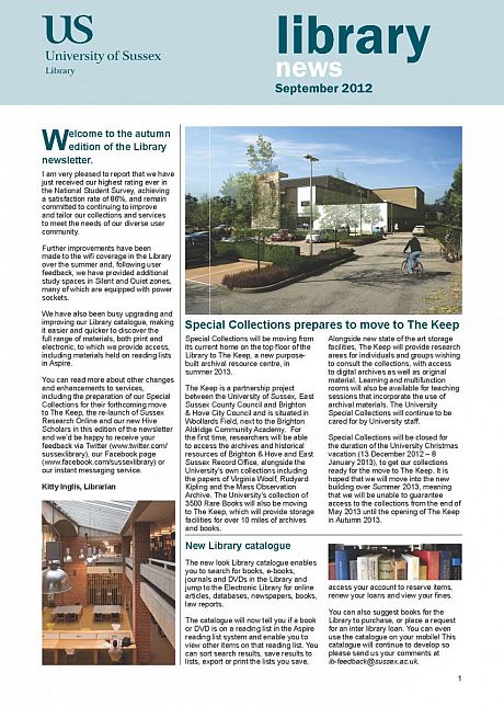 thumbnail of Library Newsletter Autumn 2012 page 1