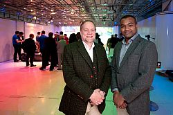 Dr Johnson Beharry with Rupert Bravery at the launch of Team Sussex's car