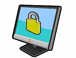 A graphic showing a computer with a picture of a padlock on the screen
