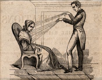 A practitioner using mesmerism (Wellcome Library)