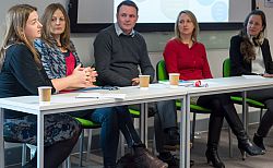 L-R: Dr Erika Mancini; Dr Ruth Murrell-Lagnado; Prof Martin Gosling; Prof Michelle West; and panel chair Dr Tamsin Hinton-Smith.