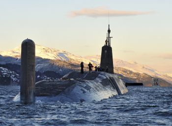 Nuclear submarine HMS Vanguard arrives back at HM Naval Base Clyde, Faslane, Scotland following a patrol. Photo: CPOA(Phot) Tam McDonald/MOD