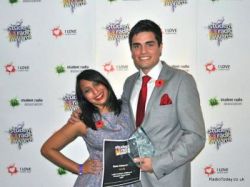 Kit Bradshaw (right) receives his award from presenter Tulip Mazumdar.