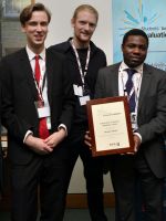 Sussex Students’ Union presidents past and present receive the SUEI Bronze Award: L-R Cameron Tait (2010-11), David Cichon (2011-12) and Roger Hylton (2004-06).
