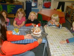 Children bake a giant cupcake