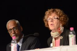 Professor Imogen Taylor on stage with Professor S. Parasuraman