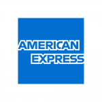 Image of American Express company logo. White text on blue background