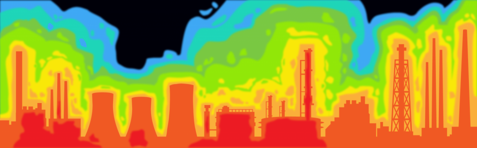 Graphical image showing heat being emitted from various industrial processes