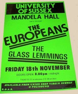 The Europeans, Mandela Hall, 1983 gig poster