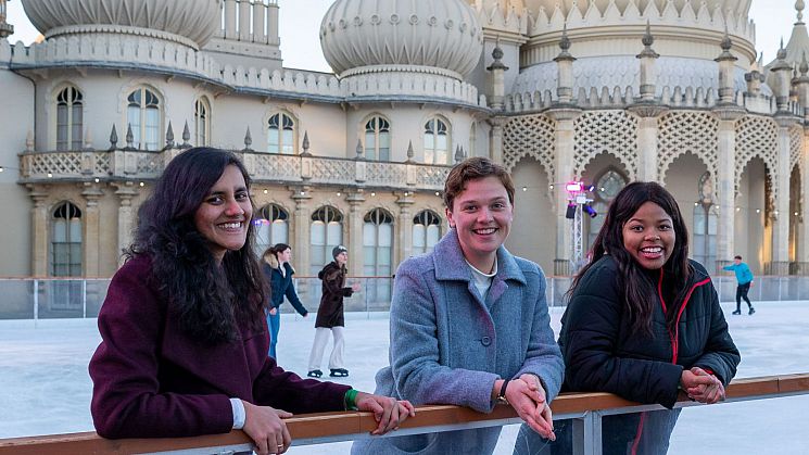 Marley Dizney Swanson, American Friends Scholar with friends on the ice rink at the Royal Pavilion, Brighton