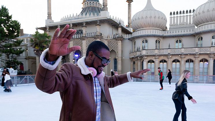 Uchenna Ndubuisi, John Kinghorn Scholar, ice skating at the Royal Pavilion ice rink, Brighton