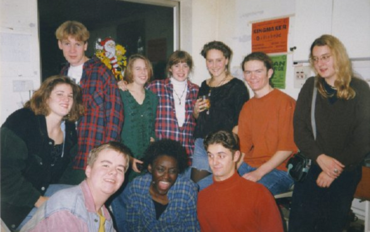 Olly Carter pictured with 9 of his friends in their kitchen in York House in the 1990s.