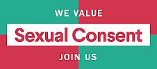 Coloured illustration with text saying 'We value Sexual Consent, Join us'