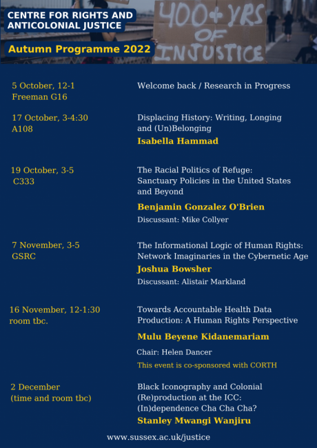 poster with CRACJ's Autumn's events schedule