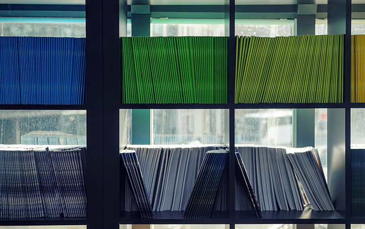 row of books on a shelf