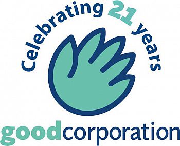 GoodCorporation logo. A blue waving hand. Text reads: Celebrating 21 years. GoodCorporation