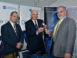 Research Dr Vince Cable MP (centre) met Steve Cliffe, Business Development Director for Plessey, and Professor Robert Prance from the University of Sussex.