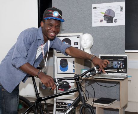 Product Design Student Richard Ogodeton with his Baseball-style, Cap Light project