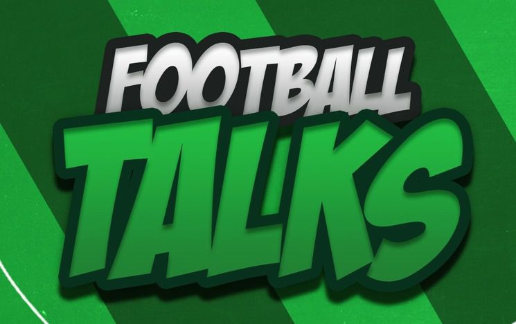 'Football talks' written across background of diagonal green lines in alternating shades