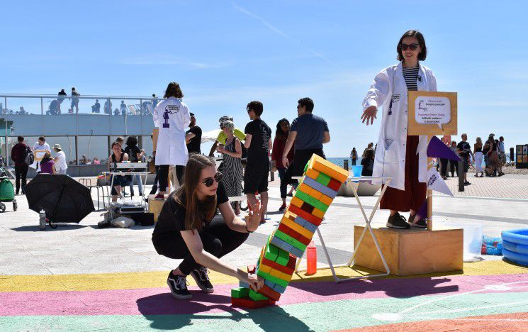 A demonstration at a Soapbox Science event on Brighton seafront