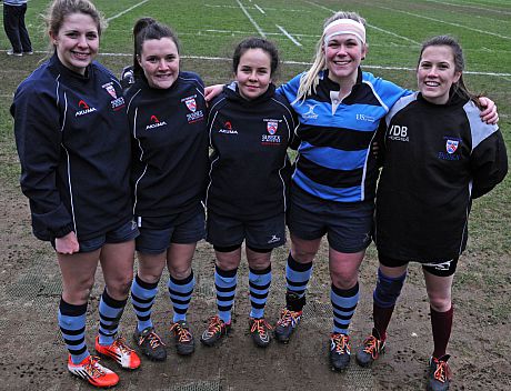 Members of the women's rugby team celebrate Rainbow Laces Day