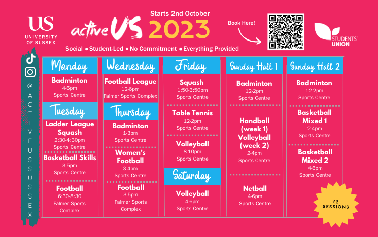 Timetable for the ActiveUs programme