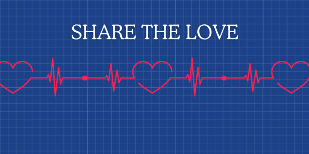 a graphic that says share the love and a heartbeat design