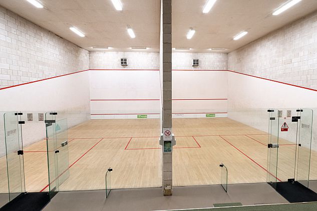 Squash court picture showing glass backed championship courts